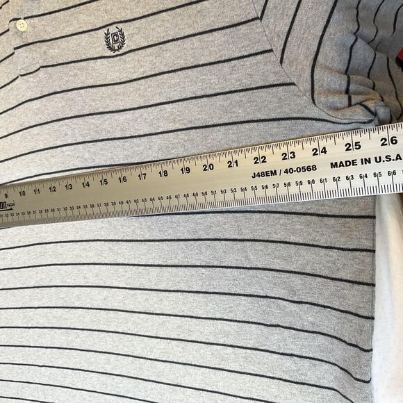 Chaps Men Polo Shirt Size XL Gray Striped Logo Button Short Sleeve - Picture 4 of 6